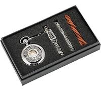 HUIBBGO Montre de Poche, Montre de Poche mécanique à remontage Manuel, boîtier en métal argenté, Montre à remontage Manuel, Ensembles + Sac de Rangement