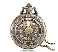 HUIBBGO Montre de Poche Ronde à Quartz avec Joli Motif Alice au Pays des Merveilles et chaîne pour Fille et Femme
