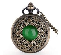 HUIBBGO Montres de Poche Vintage en Cristal Vert émeraude Imitation Pierre Design Montres de Poche à Quartz Collier chaîne, par défaut