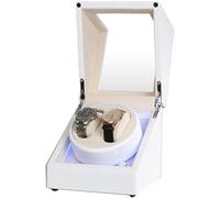 HUIBBGO Remontoir de Montre Double Blanc pour Montre Automatique, éclairage LED intégré, Peinture Piano, Alimentation extérieure, Moteur Silencieux, Beau Paysage