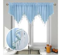 Huierxun Lot de 3 cantonnières transparentes en forme de triangle avec perles pour fenêtres, cuisine, salon, salle de bain, chambre à coucher, voilages courts avec passe-tringle (bleu ciel, 129,5 x 61