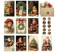 Huifengjie Carte Noel, 40 Pièces Carte de Noel avec Enveloppe et Autocollant, Carte Joyeux Noel, Carte de Voeux Noel, Vintage Cartes Postale Noel, Carte Cadeau Noel, Christmas Cards