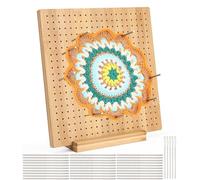 Huifoo Planche à découper pour Granny Squares, planche à découper en bois faite à la main, 20 tiges en acier inoxydable, 5 aiguilles, 1 support (20 cm)