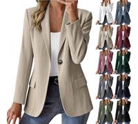 HUIFUAO Blazer en velours côtelé noir pour femme avec col en V - Veste de travail élégante et décontractée à manches longues - 1 bouton à revers ouvert sur le devant, gris, M