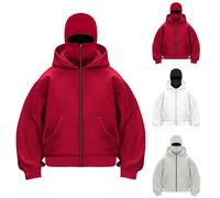 HUIFUAO Cagoule à capuche unisexe pour femmes et hommes avec fermeture éclair, grande taille, sweat à capuche Ninja avec masque facial, polaire d'hiver chaude à double capuche coupe-vent, manteaux à