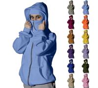 HUIFUAO Cagoule à capuche unisexe pour homme et femme avec fermeture éclair, grande taille, sweat à capuche Ninja avec masque facial, veste d'hiver chaude à double capuche, coupe-vent, manteaux à
