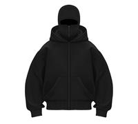HUIFUAO Cagoule à capuche unisexe pour homme et femme avec fermeture éclair, grande taille, sweat à capuche Ninja avec masque facial, veste d'hiver chaude à double capuche, coupe-vent, manteaux à