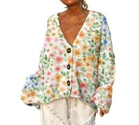 HUIFUAO Cardigan bohème pour femme - Grande taille - Col en V - Imprimé floral coloré - Automne et hiver - Tendance - Faux pulls boutonnés à manches longues - Vêtements d'extérieur décontractés, A05