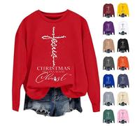 HUIFUAO Chandails en molleton de Noël Begins With Christ pour femmes, grande taille, sweatshirts chrétiens, hauts de Noël, impression croix, pull inspirant religieux dieu sweatshirts à manches longues