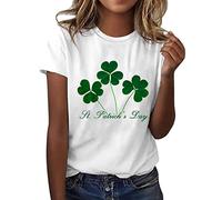 HUIFUAO Chemise de la Saint-Patrick pour femme avec imprimé trèfle vert porte-bonheur irlandais tenues festives à manches courtes et col rond, A01 blanc, M