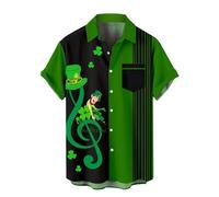 HUIFUAO Chemise de la Saint-Patrick pour homme avec trèfle vert, drapeau de l'Irlande, tenue de la Saint-Patrick à manches courtes, t-shirt boutonné, Vert #1., 3XL