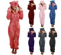 HUIFUAO Combinaison Sherpa pour femme avec masque pour les yeux et fermeture éclair intégrale - Pyjama en polaire pelucheuse à capuche en flanelle - Vêtement de nuit chaud et confortable - Vêtement de