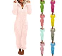 HUIFUAO Combinaison Sherpa pour femme - Grande taille - Fermeture éclair intégrale - Pyjama en polaire pelucheuse à capuche en flanelle - Vêtement de nuit confortable et chaud - Vêtement de nuit