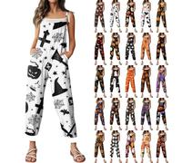 HUIFUAO Costume d'Halloween pour femme - Combinaison d'Halloween amusante - Grande taille - Salopette effrayante araignée sans manches - Jambe large - Barboteuse décontractée avec poches, jaune, XXXL