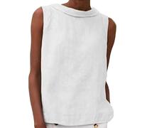 HUIFUAO Débardeur pour Femme Été Coton Lin Hauts pour Femme Blanc Basique Rayé Bloc de Couleur Gilet Débardeur sans Manches pour Femme, A01 blanc, M