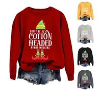 HUIFUAO Don't Be A Cotton Headed Ninny Muggins Sweat-shirt de Noël pour femme Imprimé Père Noël Elfe Pull de Noël Pull de Noël Costume Festival Vêtements Hauts à manches longues, jaune, L