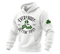 HUIFUAO Everybody In The Pub Getting Tipsy St Patrick Day Outfit Men Funny Clover Waffle Hoodie Irish St Paddys Costumes Lucky Shamrock Sweatshirts Manches longues Pull Vêtements de vacances, blanc