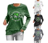 HUIFUAO Everybody in The Pub Getting Tipsy St Patrick's Day Tops pour femme T-shirt à manches longues Trèfle irlandais St Paddys Chemises Vert Irlande Trèfle T-shirts Sweatshirts Costume de vacances