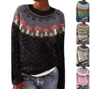 HUIFUAO Fair Isle Pull de Noël pour femme Grande taille Pull de Noël norvégien nordique islandais tricot chaud épais pull vintage à manches longues Sweatshirt, 4XL