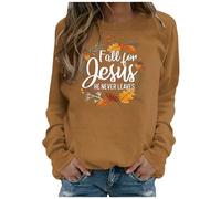 HUIFUAO Fall for Jesus He Never Leaves Sweatshirts Ladies Printed Leaves Printed Women's Sweatshirt Manches Longues Sweatshirt Coton Sweatshirts pour Femmes, café, XXL