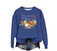 HUIFUAO Fall for Jesus He Never Leaves Sweatshirts pour femmes, sweatshirts surdimensionnés à manches longues pour femmes, Z04 Bleu, S