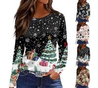 HUIFUAO - Haut de Noël amusant pour femme, imprimé sapin de Noël, Père Noël, grande taille, tenues de Noël tendance, col rond, manches longues, chemisier, costumes de vacances, vêtements, Noir , 3XL