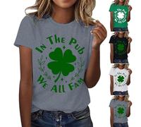 HUIFUAO in The Pub We All Fam St Patrick's Day T Shirt Women Funny Shamrock Tops Short Sleeve Irish St Paddys Day Shirt Irlande Green Clover Tee Tops Blouses Holiday Costumes Vêtements, Vert, XL