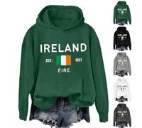 HUIFUAO Irlande Émeraude St Patrick's Day Hoodie pour Femmes - Sweatshirt Amusant avec Trèfle - Drapeau Irlandais - St Paddys Day - Hauts Décontractés - Chemise Vert Trèfle Décontractée - Hauts à