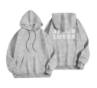 HUIFUAO Jesus Loves You Sweats à capuche surdimensionnés pour femmes, hauts à manches longues, chandails Jésus pour femmes, gris, M