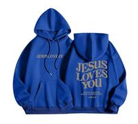 HUIFUAO Jésus t'aime Sweat à capuche pour femme à manches longues avec imprimé de lettres, cordon de serrage, sweat surdimensionné pour femme, bleu, L