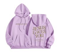 HUIFUAO Jésus t'aime Sweat à capuche pour femme à manches longues avec imprimé de lettres, cordon de serrage, sweat surdimensionné pour femme, violet, S