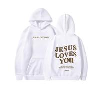 HUIFUAO Jésus t'aime Sweat à capuche pour femme à manches longues avec imprimé de lettres, cordon de serrage, sweat surdimensionné pour femme, blanc, XL