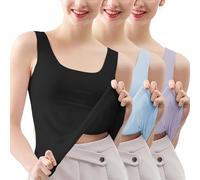 HUIFUAO Lot de 3 débardeurs pour Femme - Grande Taille - sans Manches - pour l'été - Basique - Noir - Col carré - pour Gym, Sport, Course à Pied, Yoga, Noir + Bleu + Violet, L