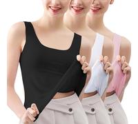HUIFUAO Lot de 3 débardeurs pour Femme - Grande Taille - sans Manches - pour l'été - Basique - Noir - Col carré - pour Gym, Sport, Course à Pied, Yoga, Noir + Blanc + Rose, M