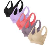 HUIFUAO Lot de 3 soutiens-gorge de sport pour femme, soutien élevé, grande taille, soutien-gorge push-up rembourré en maille creuse respirante avec ourlet élastique, Z01-5 pièces-beige #2, 6XL