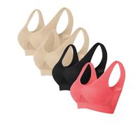 HUIFUAO Lot de 3 soutiens-gorge de sport pour femme, soutien élevé, grande taille, soutien-gorge push-up rembourré en maille creuse respirante avec ourlet élastique, Z02 - 4 pièces - Rouge #3, S