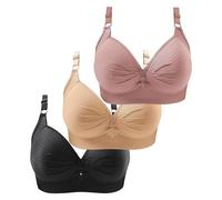 HUIFUAO Lot de 3 Soutiens-Gorge Push-up sans Armatures en Coton pour Femme, Grande Taille, Confortable, Bretelles réglables, A-1Noir + 1Beige + 1Rose, M