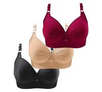 HUIFUAO Lot de 3 Soutiens-Gorge Push-up sans Armatures en Coton pour Femme, Grande Taille, Confortable, Bretelles réglables, A-1Noir + 1Beige + 1Rouge, 5XL