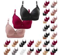 HUIFUAO Lot de 3 Soutiens-Gorge Push-up sans Armatures en Coton pour Femme, Grande Taille, Confortable, Bretelles réglables, A-1Gris + 1Beige + 1Blanc, XL
