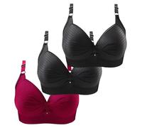 HUIFUAO Lot de 3 Soutiens-Gorge Push-up sans Armatures en Coton pour Femme, Grande Taille, Confortable, Bretelles réglables, B-1Rouge + 2Noir, XL