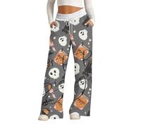 HUIFUAO Pantalon de Pyjama d'halloween pour Femme avec Taille élastique et Poches Motif Citrouille, A01 Gris foncé, 3XL