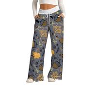 HUIFUAO Pantalon de Pyjama d'halloween pour Femme avec Taille élastique et Poches Motif Citrouille, A01 Gris, S