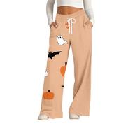 HUIFUAO Pantalon de Pyjama d'halloween pour Femme avec Taille élastique et Poches Motif Citrouille, Z04 Rose, XL