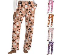 HUIFUAO Pantalon de pyjama d'Halloween pour femme, fantôme duveteu, citrouille, costume d'Halloween amusant, pantalon chauve-souris effrayant, pantalon grande taille, pantalon de salon, festival
