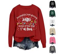 HUIFUAO Probably Just Gonna Jingle Some Of The Way I'm Tired Sweat-shirt de Noël pour femme Haut de Noël amusant Grande taille Tenues de Noël à manches longues Pull Cadeau de vacances, gris, L