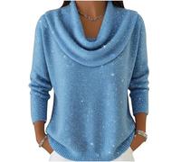 HUIFUAO Pull à col bénitier pour femme, pull habillé élégant en tricot automne et hiver, chaud, confortable, doux à manches longues, chemisier fantaisie pour fête, soirée, sortie, Z12 Bleu ciel, L