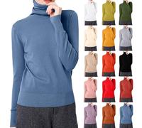 HUIFUAO Pull à col roulé pour femme - Grande taille - Col montant - Élégant - Pull d'hiver doux et confortable - Chaud - Tendance - Haut habillé à manches longues, bleu, 3XL