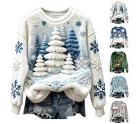 HUIFUAO Pull de Noël en flanelle pour femme - Imprimé chat mignon - Père Noël - Pull de Noël amusant - Chaud - Pull doux à manches longues - Cadeau de vacances fantaisie, Z02 Bleu clair, S