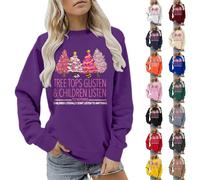 HUIFUAO Pull de Noël Glisten And Children Listen To Nothing Sweat-shirt de Noël pour femme Pull de Noël amusant Pull tendance Costumes de festival Vêtements Hauts à manches longues, Z05 Violet, S