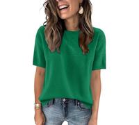 HUIFUAO - Pull d'été léger à manches courtes pour femme - Pull d'été confortable et doux à col rond - Haut habillé élégant pour le travail, le bureau, les sorties quotidiennes, Vert #1., M